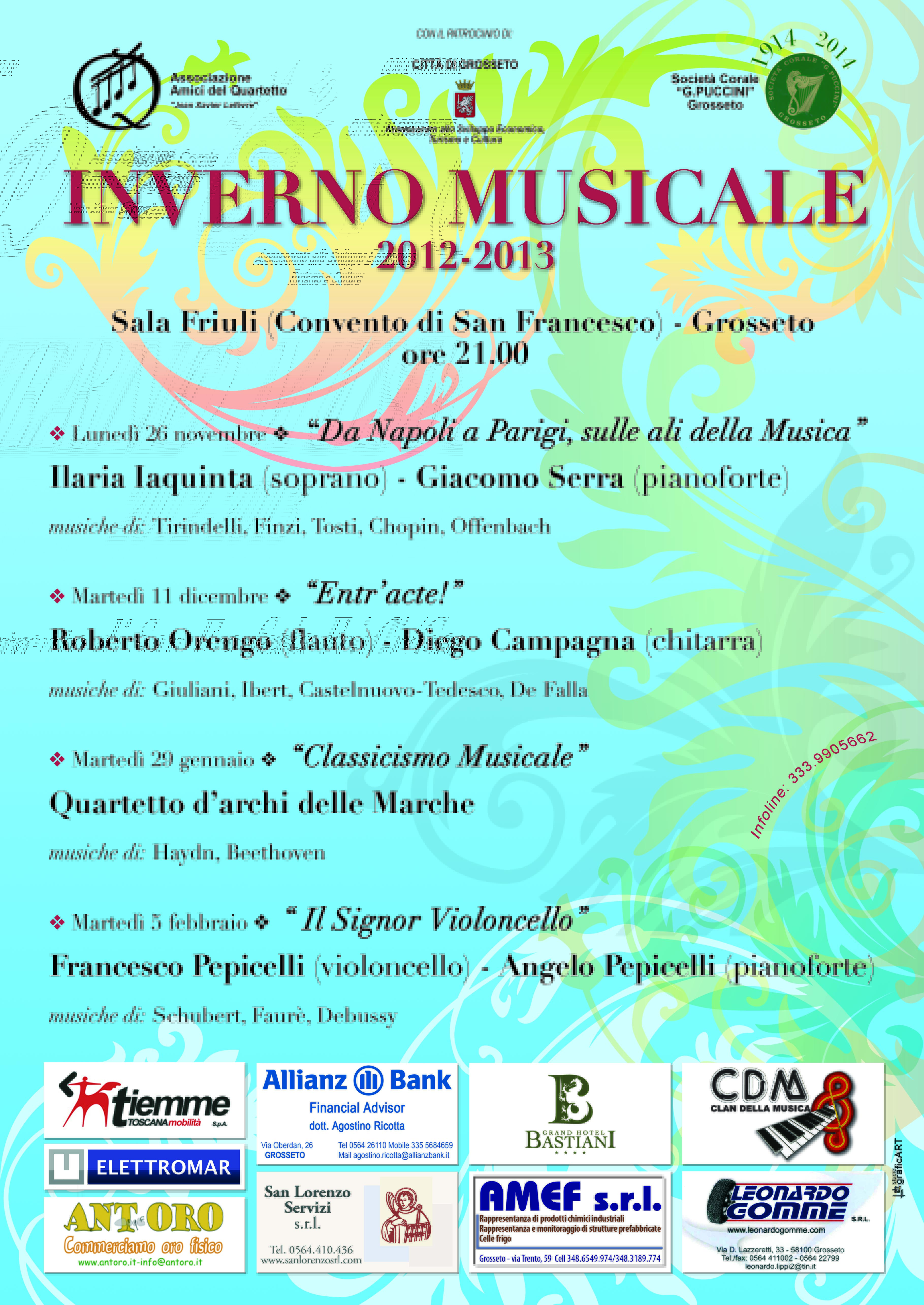 Rassegna “Inverno Musicale” – Ciclo di concerti organizzati dall’Associazione Amici del Quartetto e dalla Soc. Corale G.Puccini Grosseto